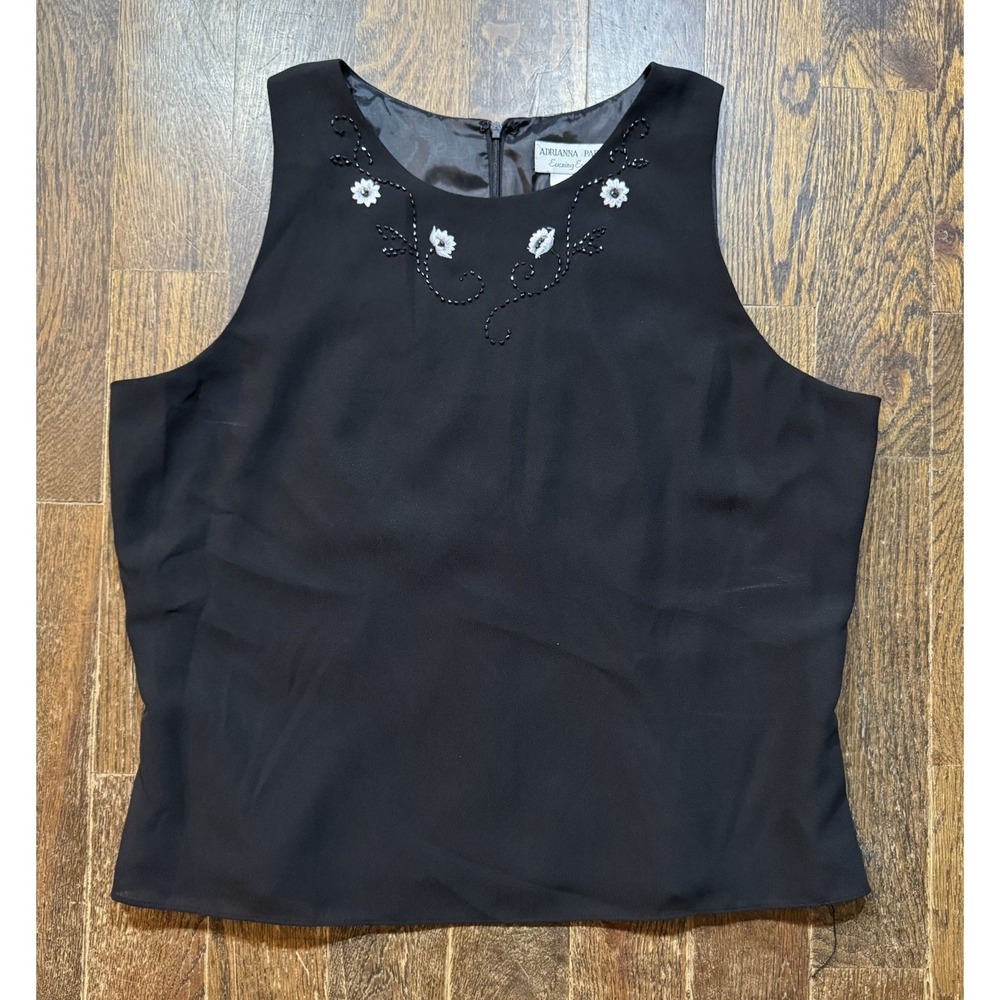 Adrianna‎ Papell Evening Essentials Black Sleeveless Top Beaded Size XL Lined